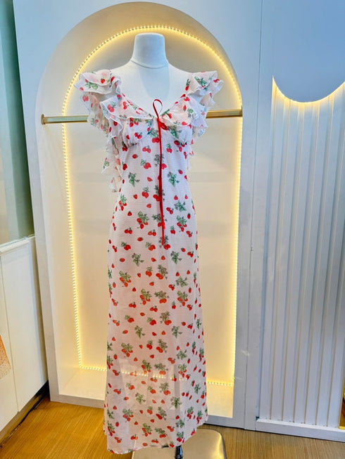 Printed Sleeveless Frills Straps Long Dresses